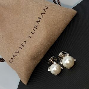 DAVID YURMAN 9MM PEARL & DIAMOND EARRINGS GLD POST